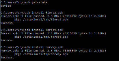 Successful ADB commands